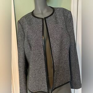 Anne Klein Womens Open Jacket Blazer Black White Tweed Size 16
